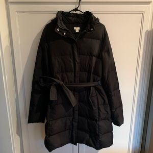 J Crew Long Belted Puffer Jacket